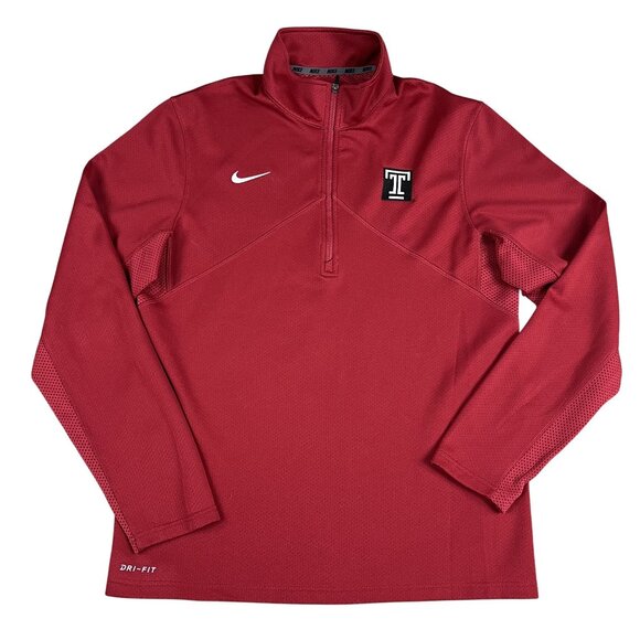 Temple Owls Nike Dri-Fit Mens 1/4 Zip Red Track Jacket Sz Medium - Picture 1 of 7